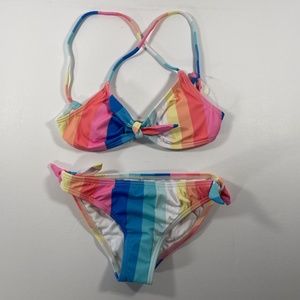 ROXY PRETEEN YOUNG BIKINI NWT AGE 12 ADJUSTABLE TIES COLORFUL TWO PIECE SWIMSUIT